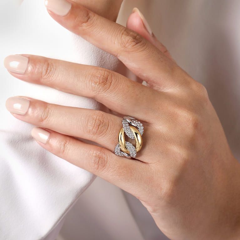 925 Sterling Silver and 14K Yellow Gold Link Ring - Shot 5