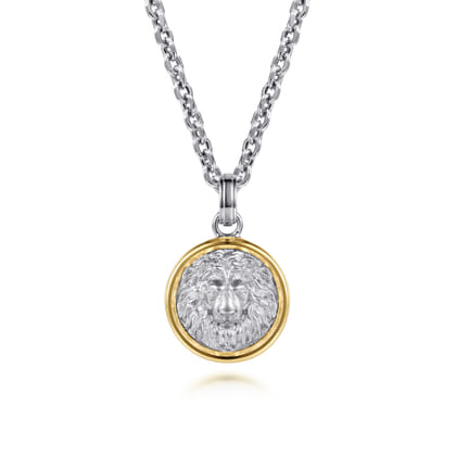 925 Sterling Silver and 14K Yellow Gold Lion Pendant
