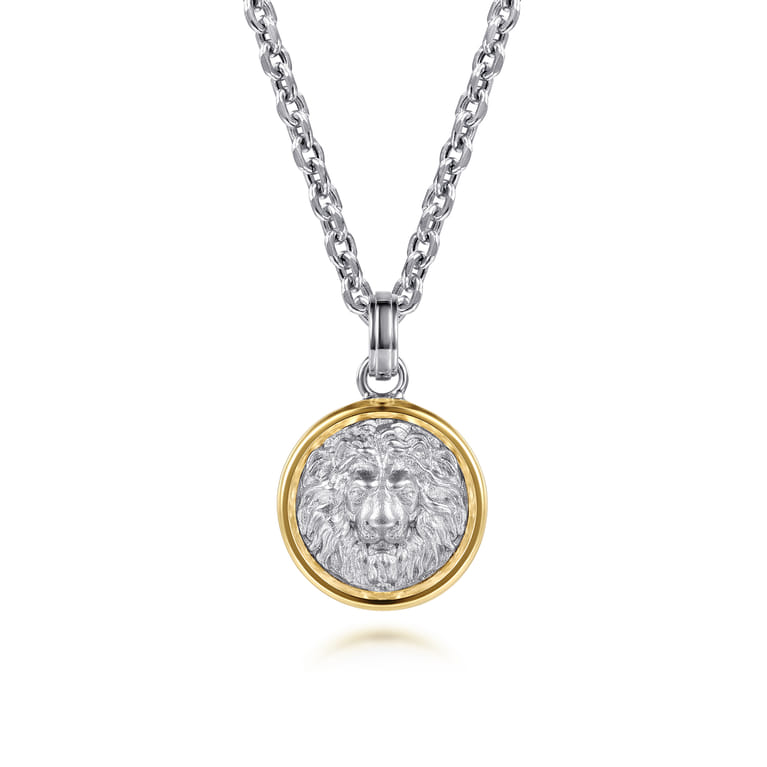 925 Sterling Silver and 14K Yellow Gold Lion Pendant - Shot 4