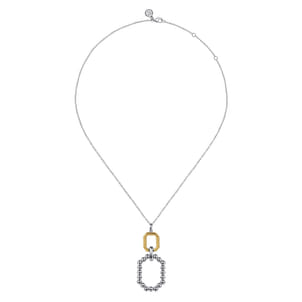 925 Sterling Silver and 14K Yellow Gold Octagon Bujukan Drop Pendant Necklace