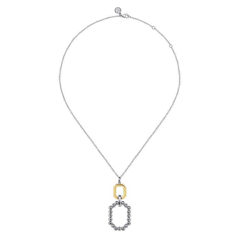 925 Sterling Silver and 14K Yellow Gold Octagon Bujukan Drop Pendant Necklace - Shot 2
