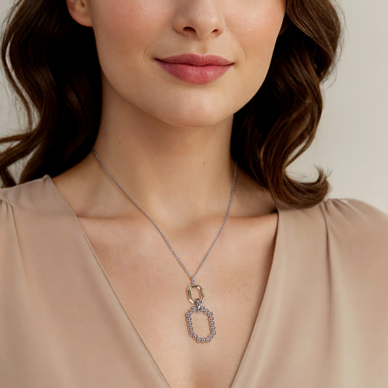 925 Sterling Silver and 14K Yellow Gold Octagon Bujukan Drop Pendant Necklace - Shot 4