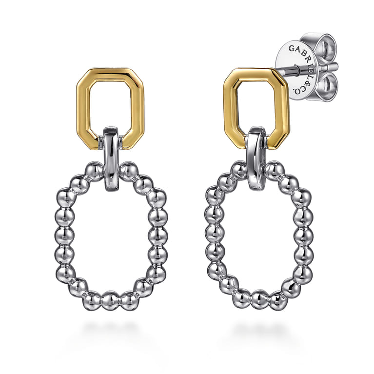 925 Sterling Silver and 14K Yellow Gold Octagon Bujukan Stud Drop Earrings - Shot 1
