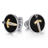 925 Sterling Silver and 14K Yellow Gold Onyx and Garnet Round Cufflinks with Dagger