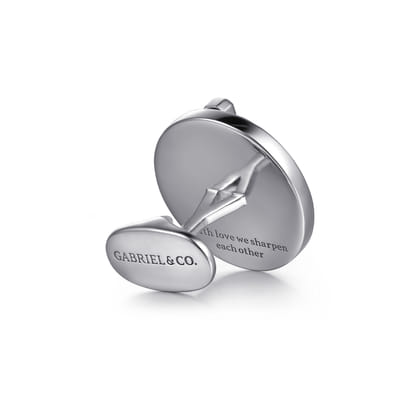 925 Sterling Silver and 14K Yellow Gold Onyx and Garnet Round Cufflinks with Dagger