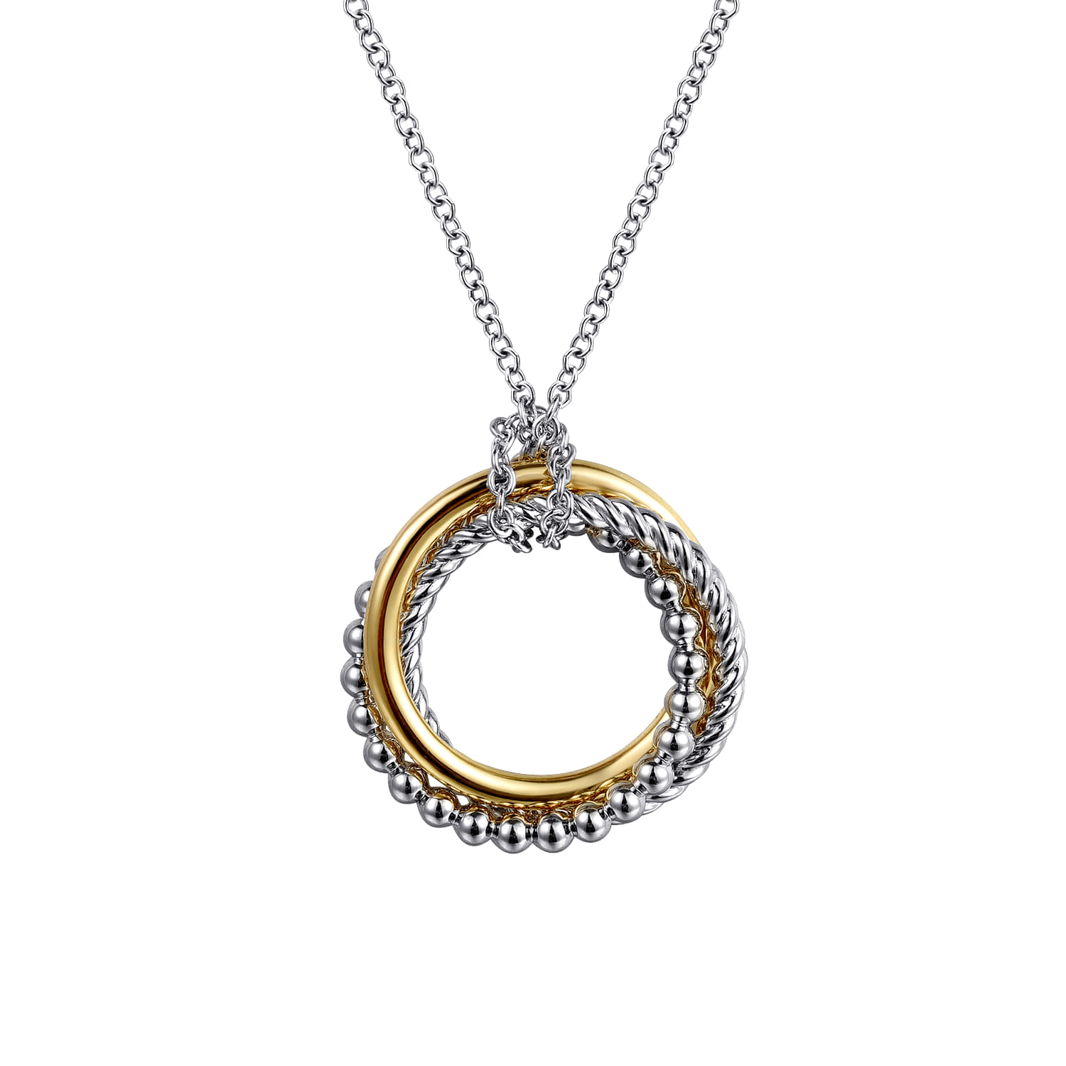 925 Sterling Silver and 14K Yellow Gold Rope Pendant Necklace-Bujukan