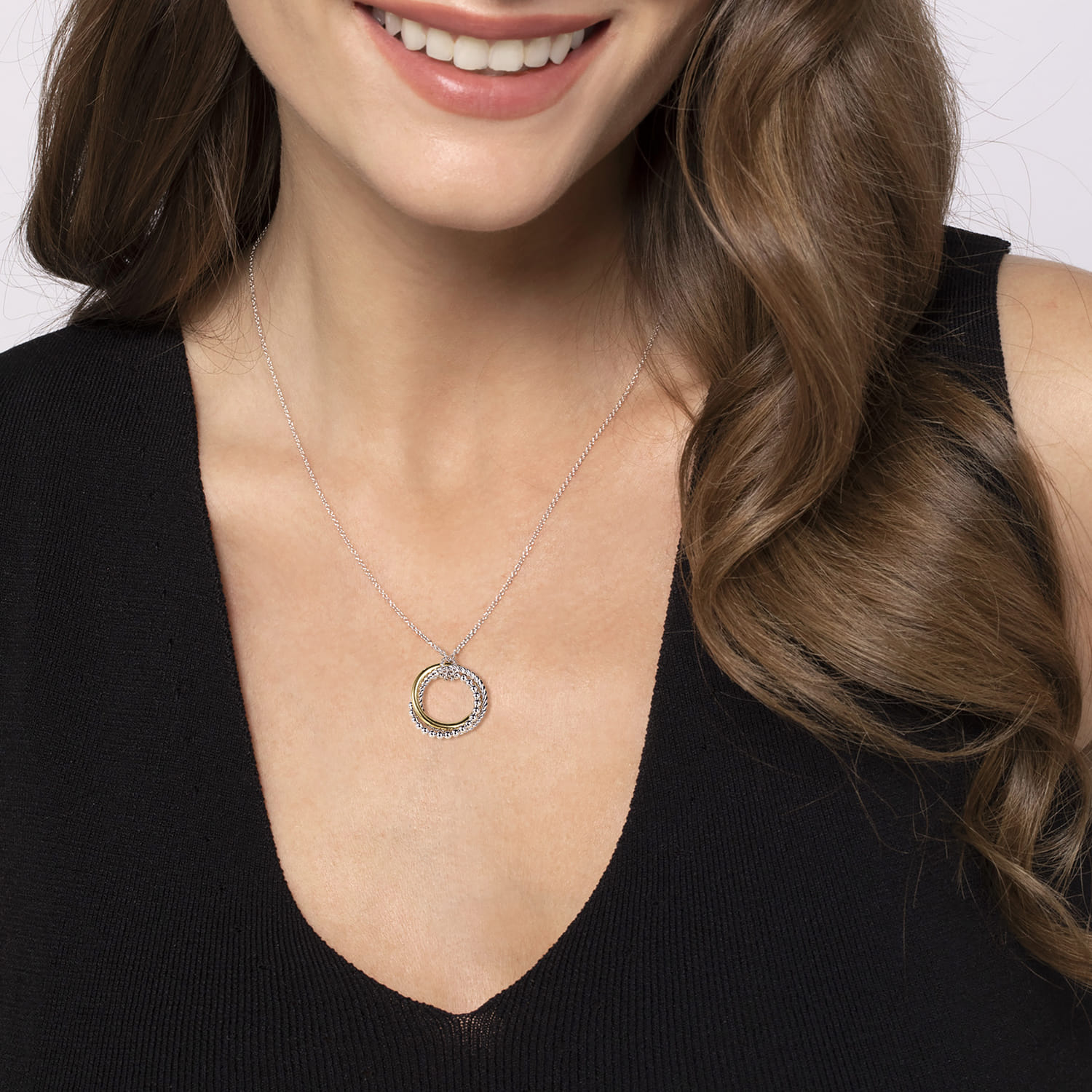 925 Sterling Silver and 14K Yellow Gold Rope Pendant Necklace-Bujukan