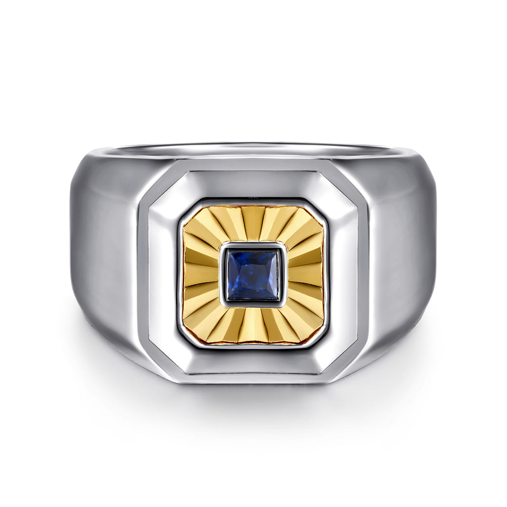 925 Sterling Silver and 14K Yellow Gold Sapphire Signet Ring