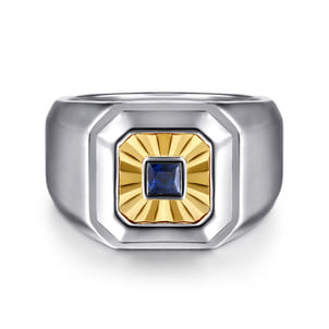 925 Sterling Silver and 14K Yellow Gold Sapphire Signet Ring