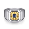 925 Sterling Silver and 14K Yellow Gold Sapphire Signet Ring - 0.19 ct