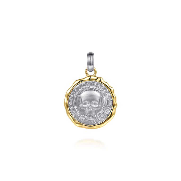 925 Sterling Silver and 14K Yellow Gold Skull Pendant - Shot 1