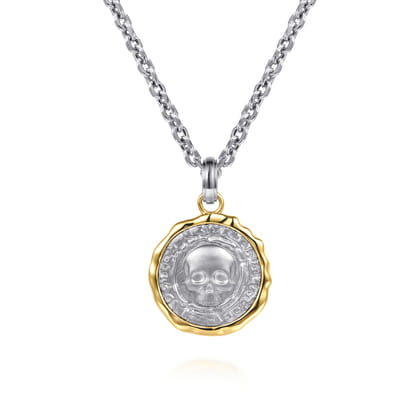 925 Sterling Silver and 14K Yellow Gold Skull Pendant