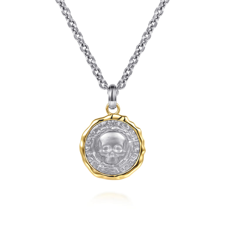 925 Sterling Silver and 14K Yellow Gold Skull Pendant - Shot 3