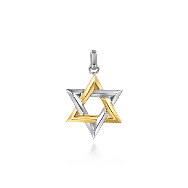 925 Sterling Silver and 14K Yellow Gold Star of David Pendant - Shot 1