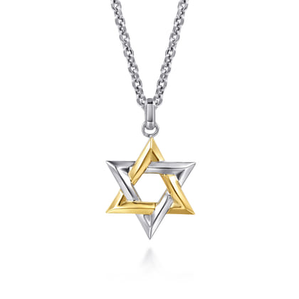 925 Sterling Silver and 14K Yellow Gold Star of David Pendant