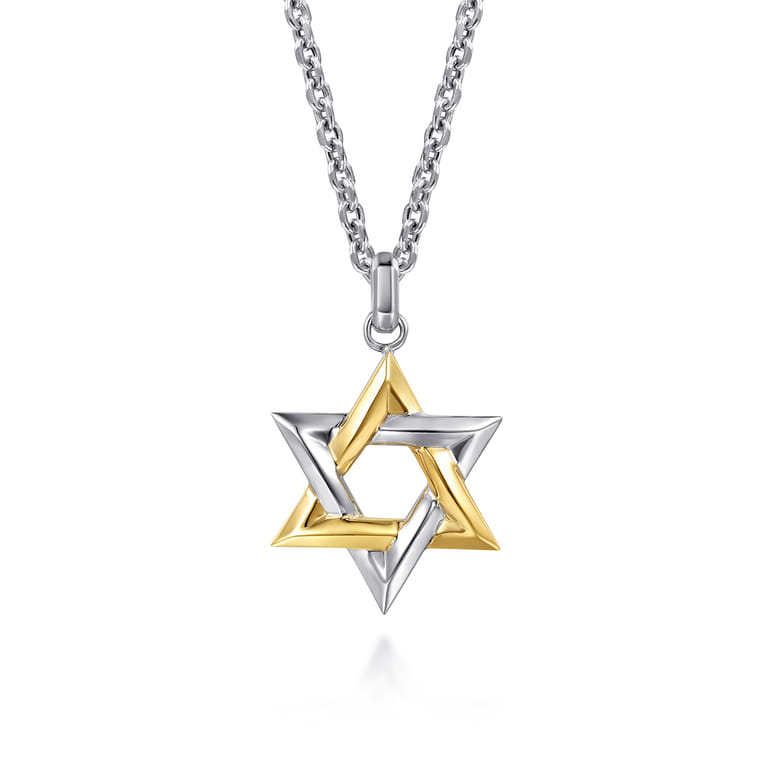 925 Sterling Silver and 14K Yellow Gold Star of David Pendant - Shot 3