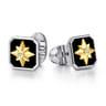 925 Sterling Silver and 14K Yellow Gold Startburst Cufflinks with Diamond and Onyx Slab - 0.05 ct