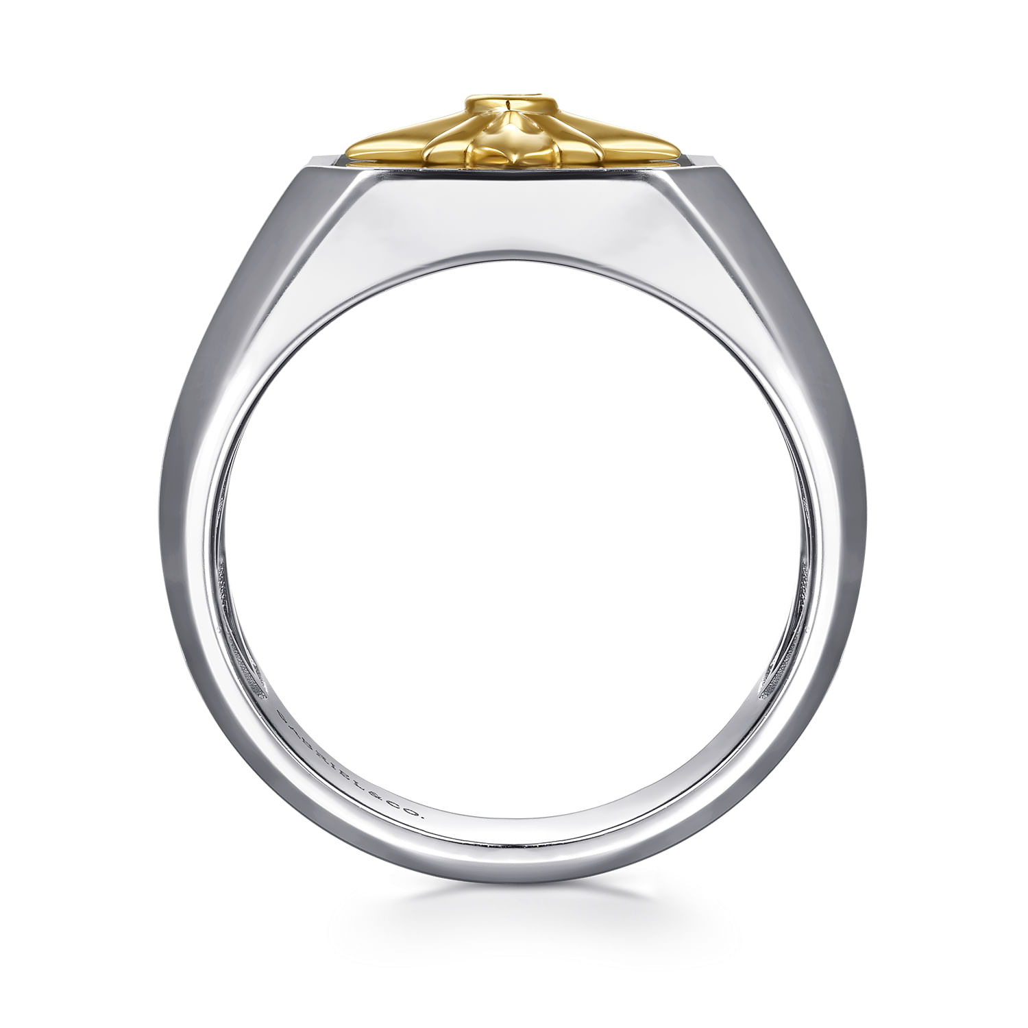 925 Sterling Silver and 14K Yellow Gold Startburst Mens Signet Ring