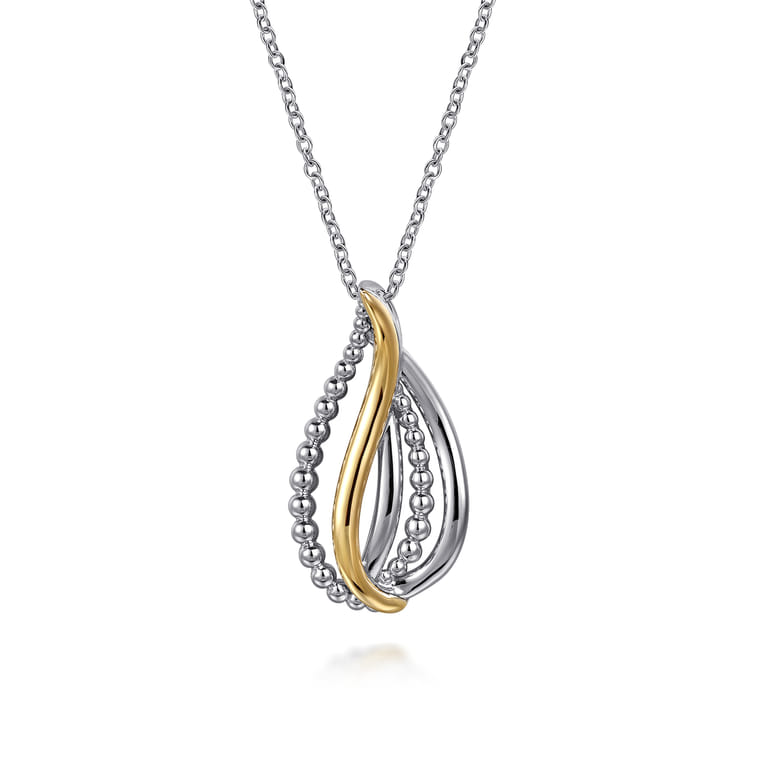 925 Sterling Silver and 14K Yellow Gold Teardrop Pendant Necklace-Bujukan - Shot 1