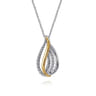 925 Sterling Silver and 14K Yellow Gold Teardrop Pendant Necklace-Bujukan