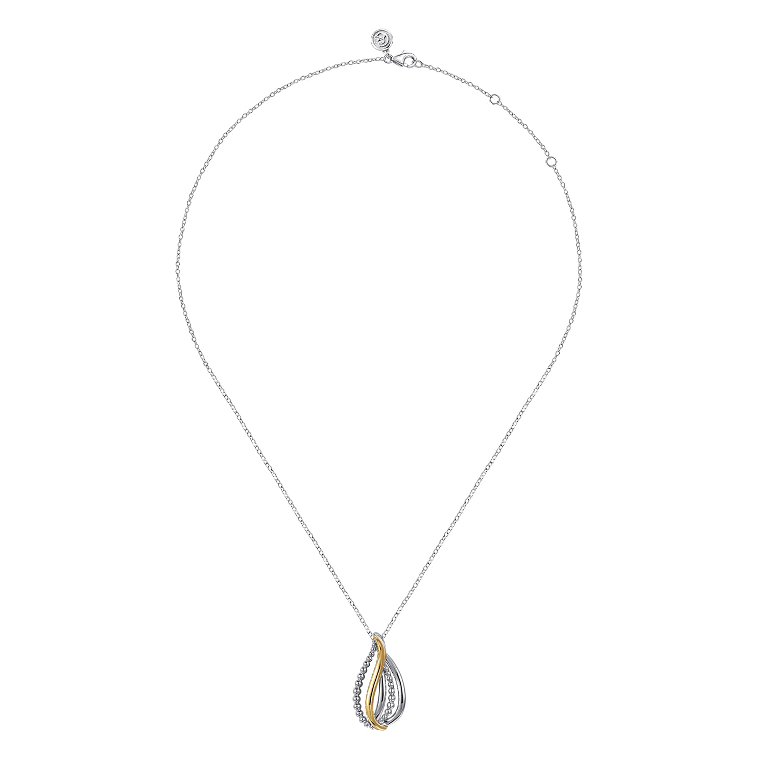 925 Sterling Silver and 14K Yellow Gold Teardrop Pendant Necklace-Bujukan