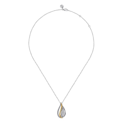 925 Sterling Silver and 14K Yellow Gold Teardrop Pendant Necklace-Bujukan
