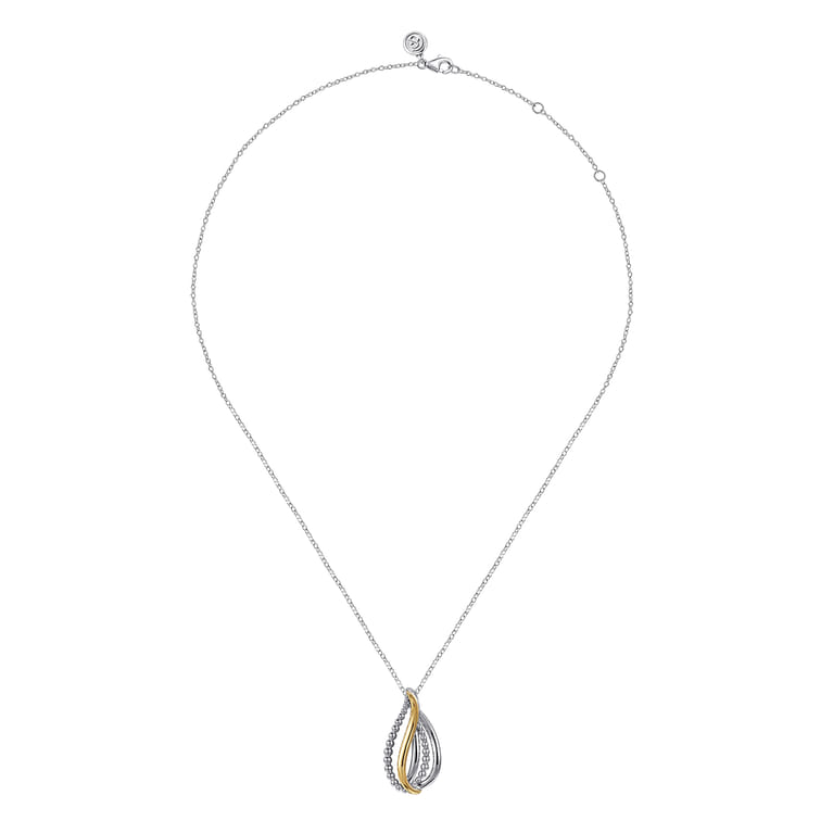 925 Sterling Silver and 14K Yellow Gold Teardrop Pendant Necklace-Bujukan - Shot 2
