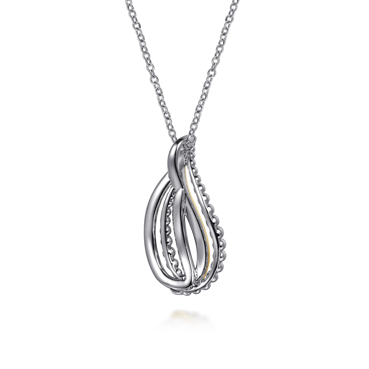 925 Sterling Silver and 14K Yellow Gold Teardrop Pendant Necklace-Bujukan