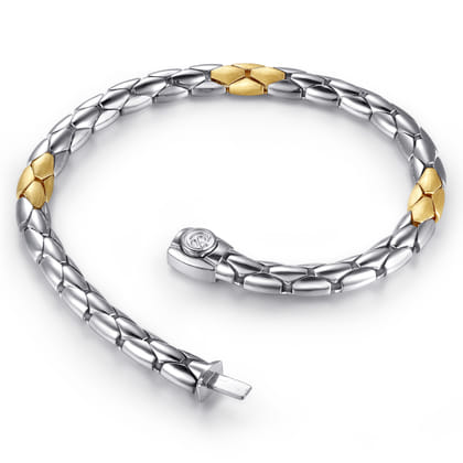 925 Sterling Silver and 14K Yellow Gold Tubular Chain Bracelet