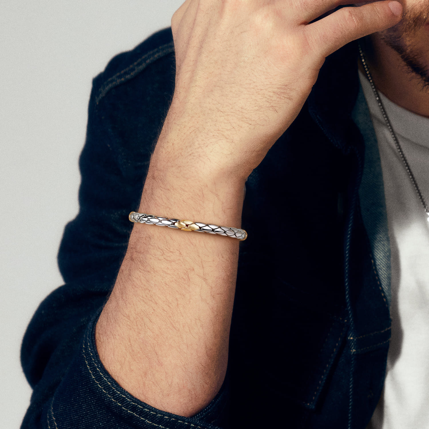 925 Sterling Silver and 14K Yellow Gold Tubular Chain Bracelet - Shot 1