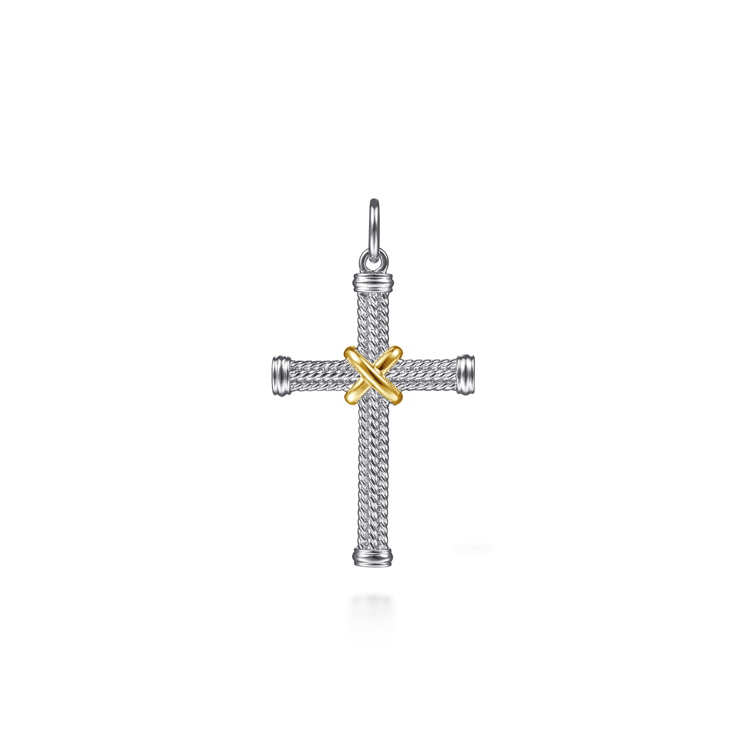 925 Sterling Silver and 14K Yellow Gold Twisted Rope Cross Pendant with X Center - Shot 1