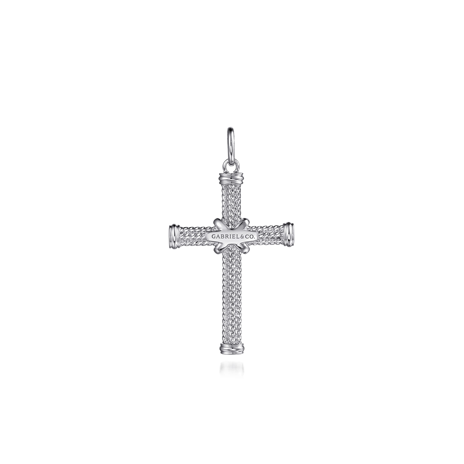 925 Sterling Silver and 14K Yellow Gold Twisted Rope Cross Pendant with X Center - Shot 2