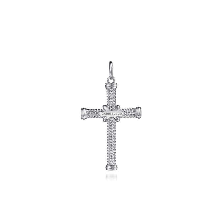 925 Sterling Silver and 14K Yellow Gold Twisted Rope Cross Pendant with X Center - Shot 2