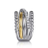 925 Sterling Silver and 14K Yellow Gold White Sapphire Wide Band Ring-Bujukan