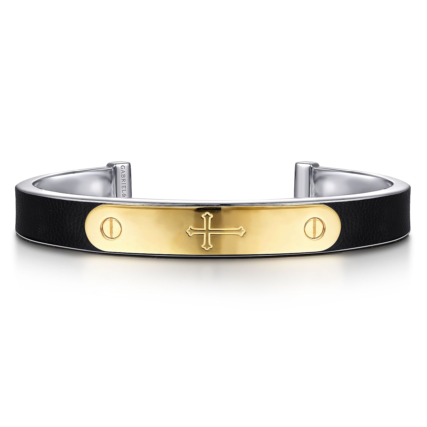 925 Sterling Silver and 14K Yellow Gold and Leather Open