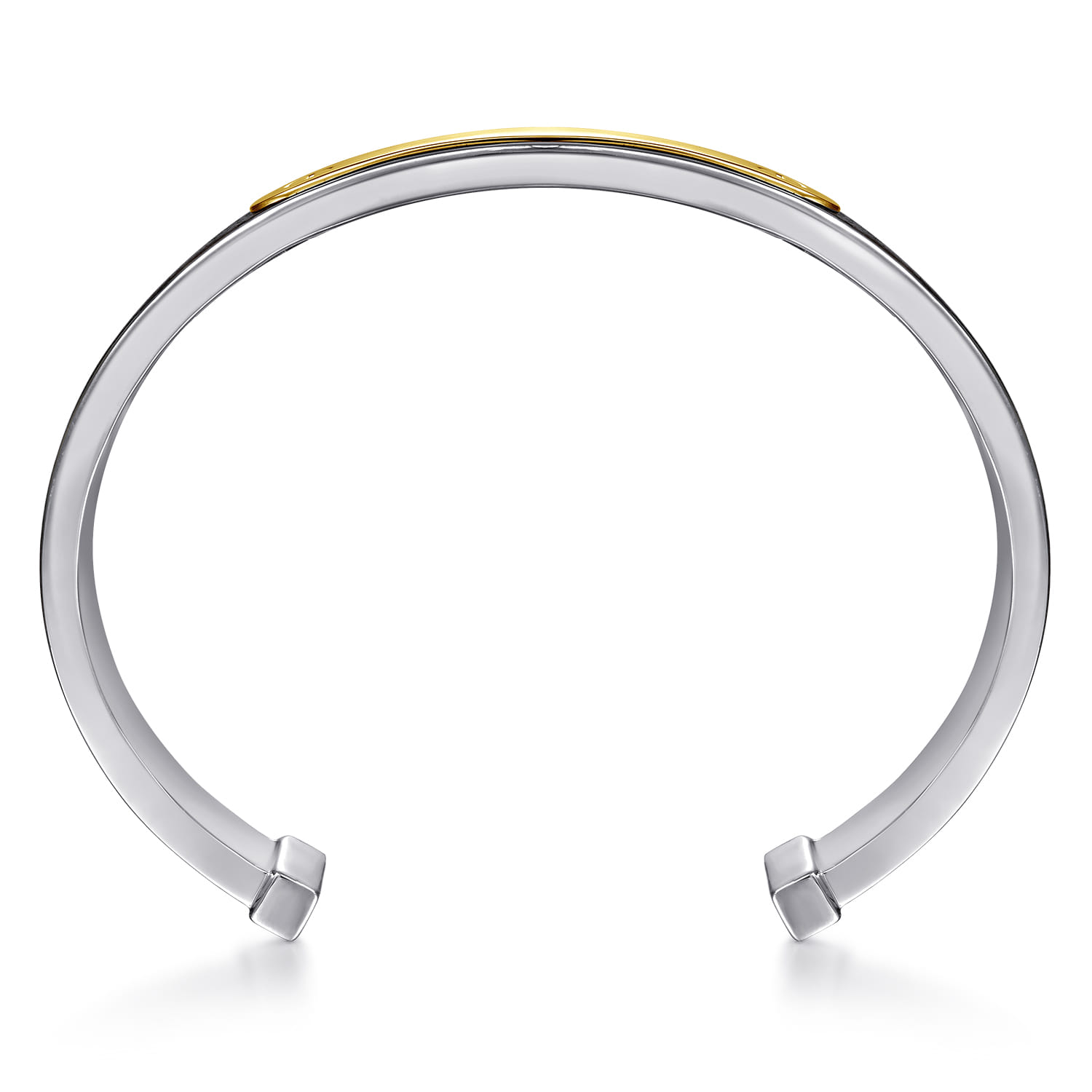 925 Sterling Silver and 14K Yellow Gold and Leather Open ID Bracelet