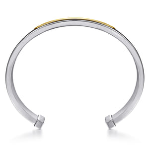 925 Sterling Silver and 14K Yellow Gold and Leather Open ID Bracelet