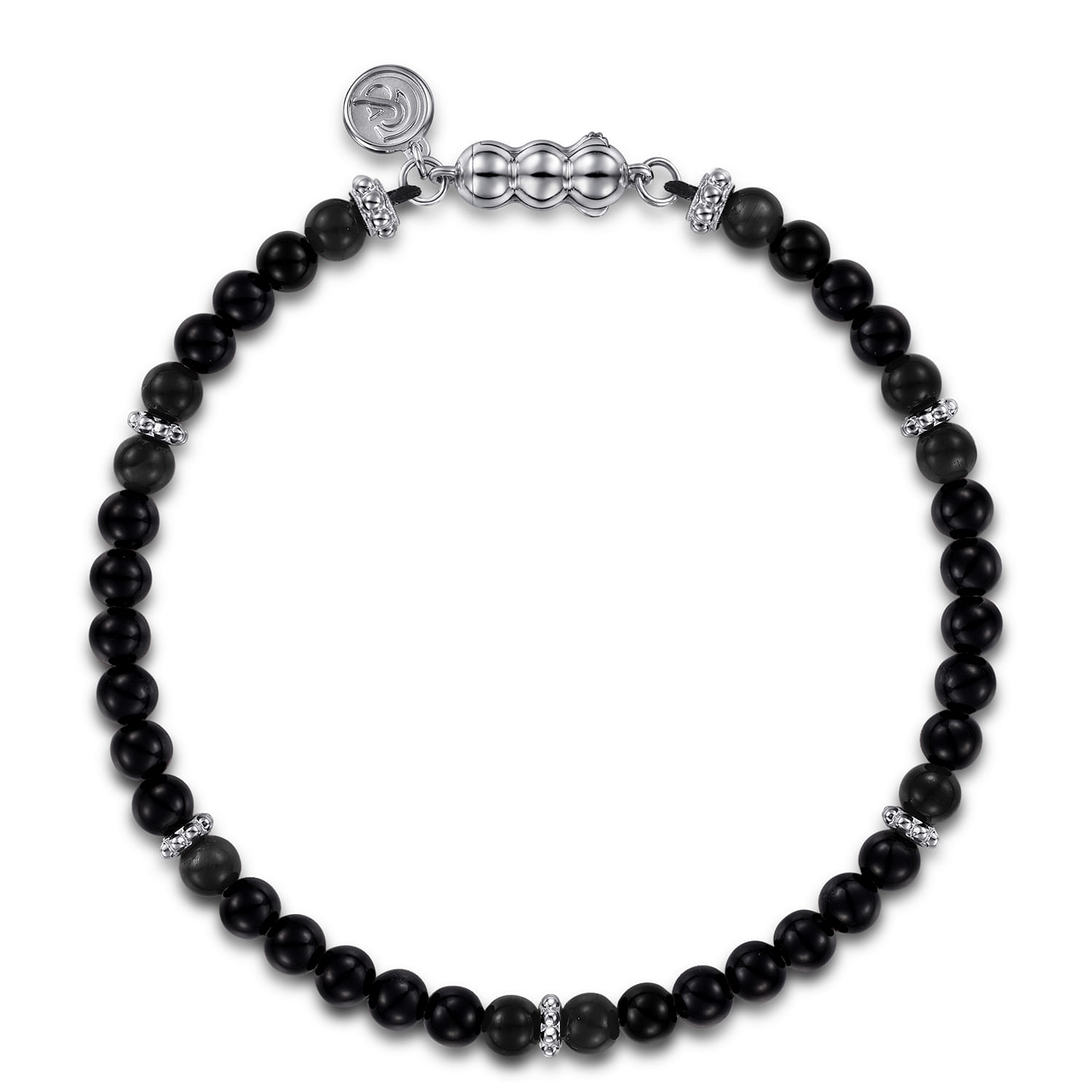 925 Sterling Silver and 4mm Black Onyx Beaded Bracelet - Shot 1