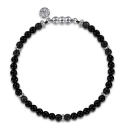 925 Sterling Silver and 4mm Black Onyx Beaded Bracelet