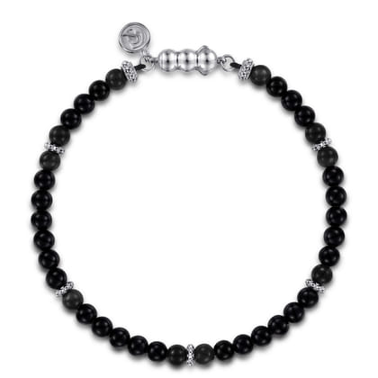 925 Sterling Silver and 4mm Black Onyx Beaded Bracelet