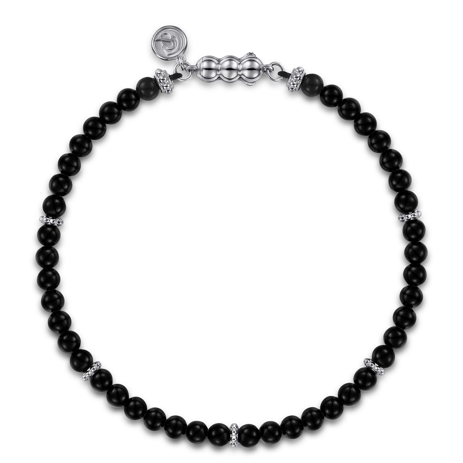925 Sterling Silver and 4mm Black Onyx Beaded Bracelet - Shot 1