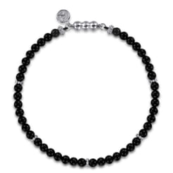 925 Sterling Silver and 4mm Black Onyx Beaded Bracelet