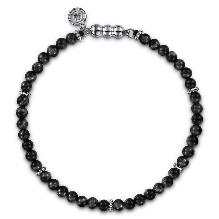 925 Sterling Silver and 4mm Black Onyx Beaded Bracelet - Shot 1