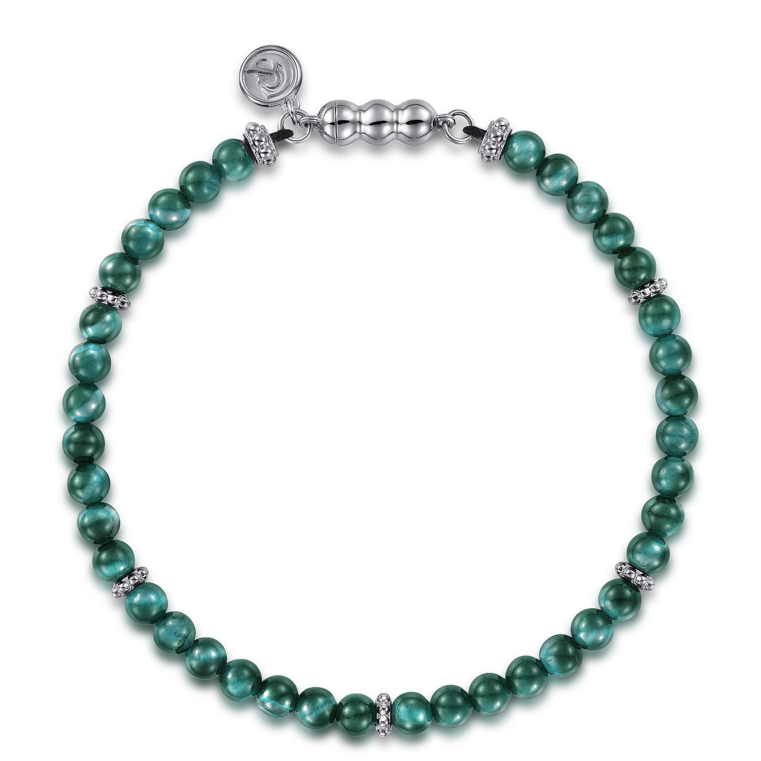 925 Sterling Silver and 4mm Malachite Beaded Bracelet - Shot 1