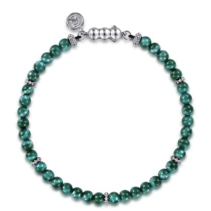 925 Sterling Silver and 4mm Malachite Beaded Bracelet