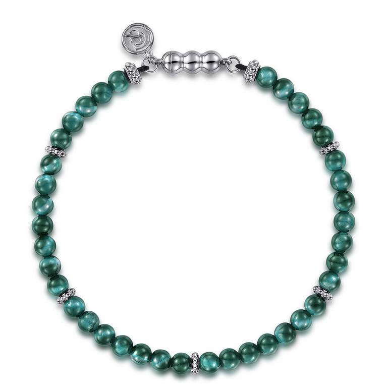 925 Sterling Silver and 4mm Malachite Beaded Bracelet - Shot 1