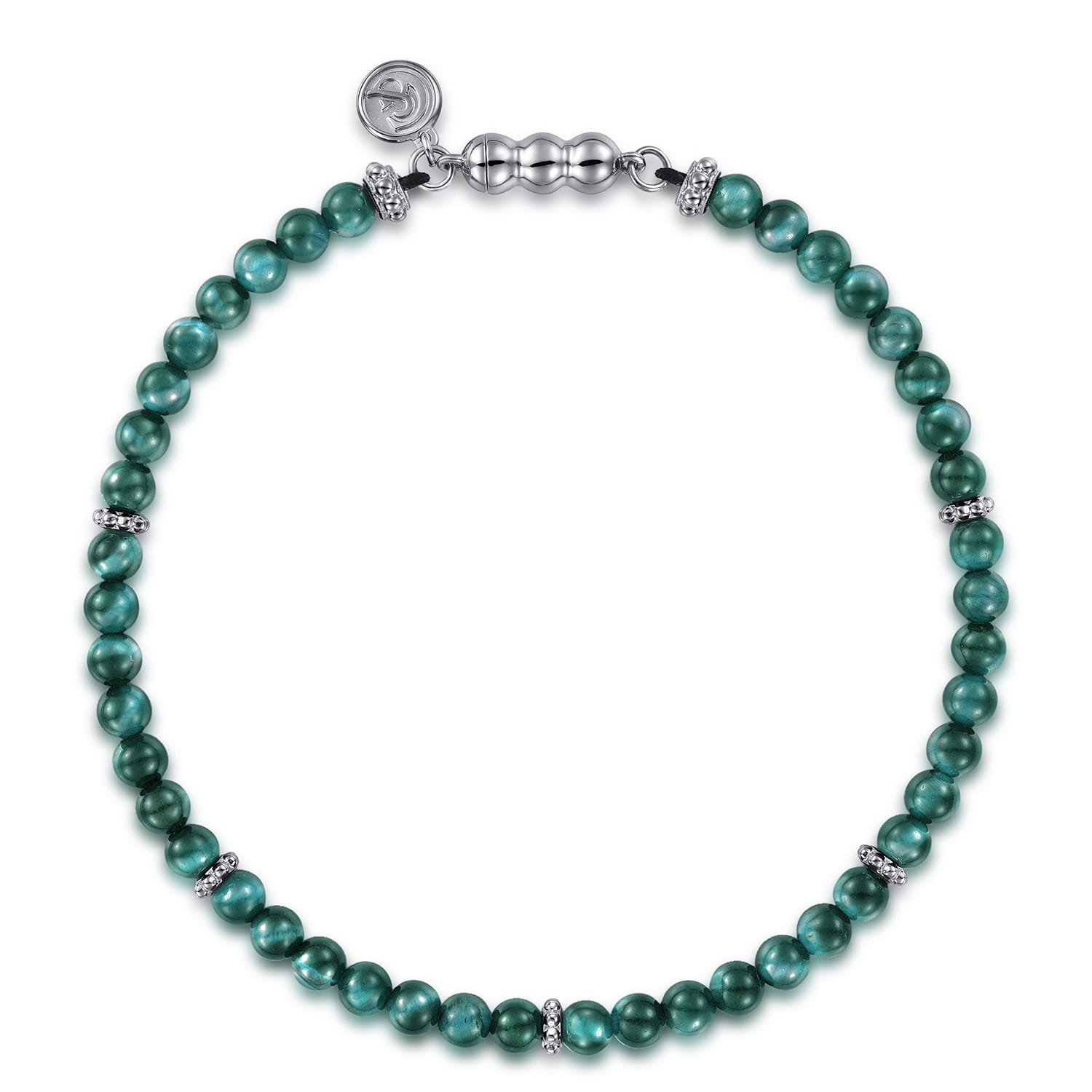 925 Sterling Silver and 4mm Malachite Beaded Bracelet - Shot 1