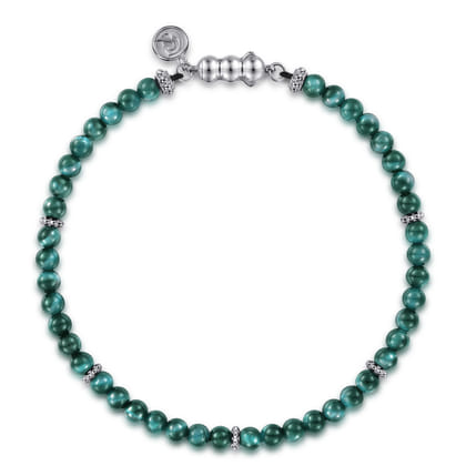 925 Sterling Silver and 4mm Malachite Beaded Bracelet