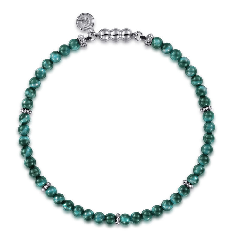925 Sterling Silver and 4mm Malachite Beaded Bracelet - Shot 1