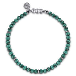 925 Sterling Silver and 4mm Malachite Beaded Bracelet